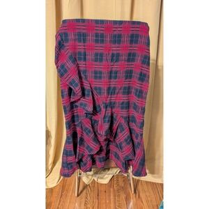 Soprano Red Black Tartan Plaid Ruffle High Low Midi Skirt XL Elastic Waist